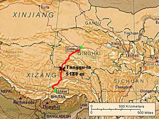 Map Golmud-Lhasa