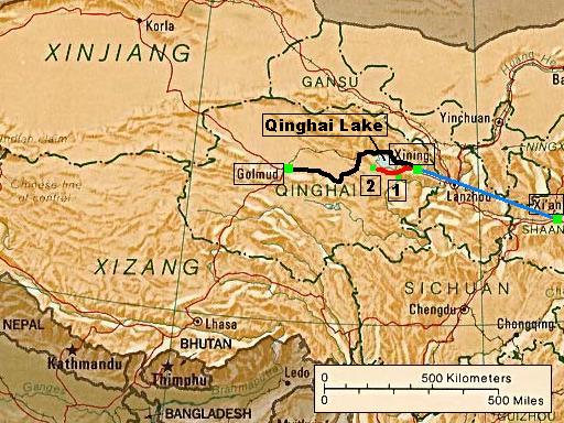 Map Xining-Golmud